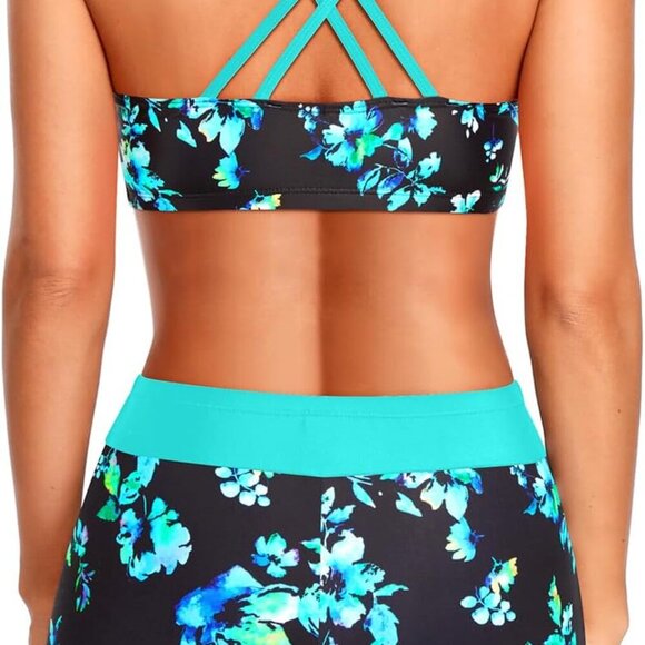 Brand New 3 Piece Tankini Swimsuit for Women in Aqua And Blue, Size Medium - Picture 4 of 6